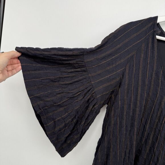 By Together Blue Striped Puff Sleeve Babydoll Mini Dress Size Large Boho Rayon - Picture 6 of 9